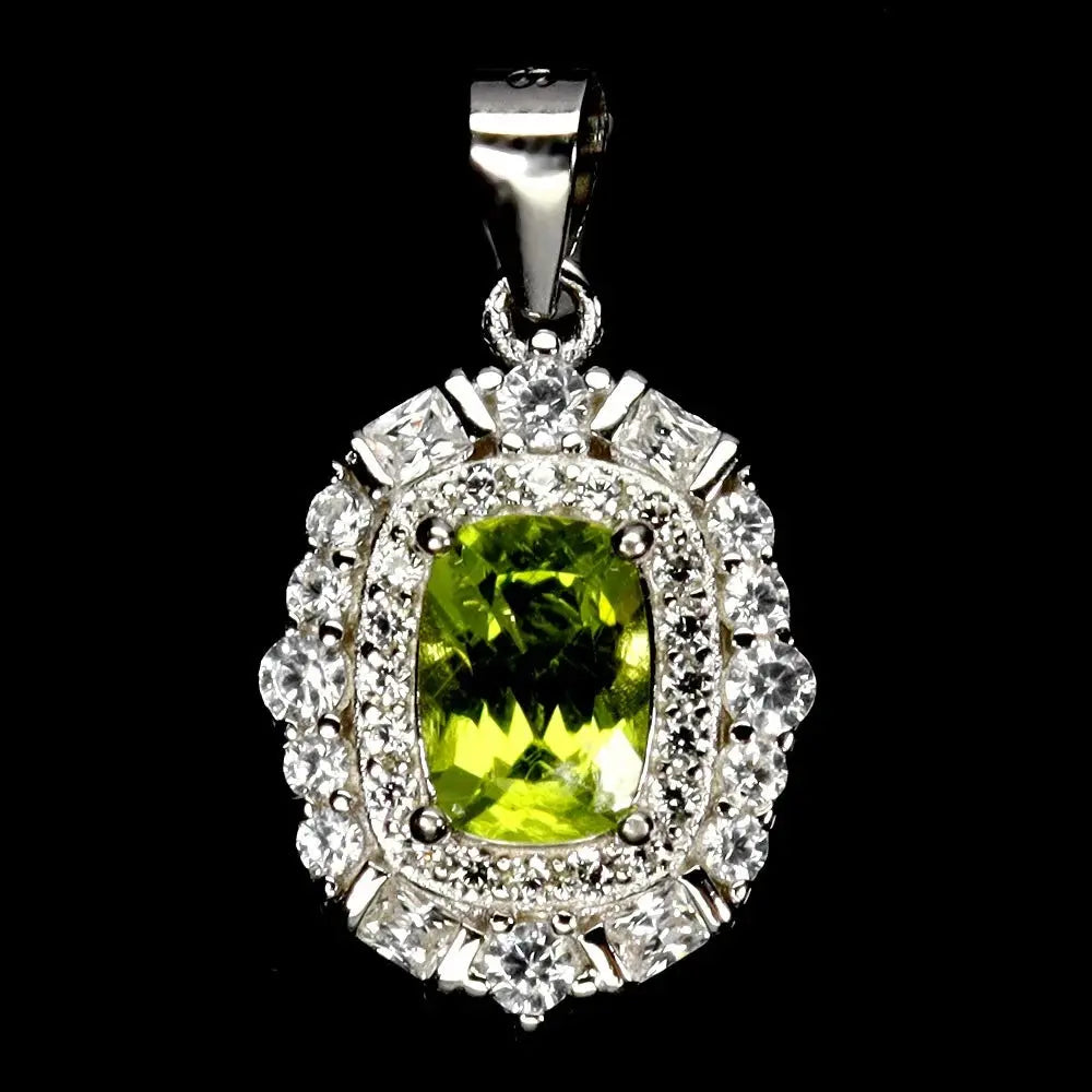 925 Sterling Silver Pendant Antique Peridot 7x5mm Natural Gemstone Jewelry ABC Jewelery
